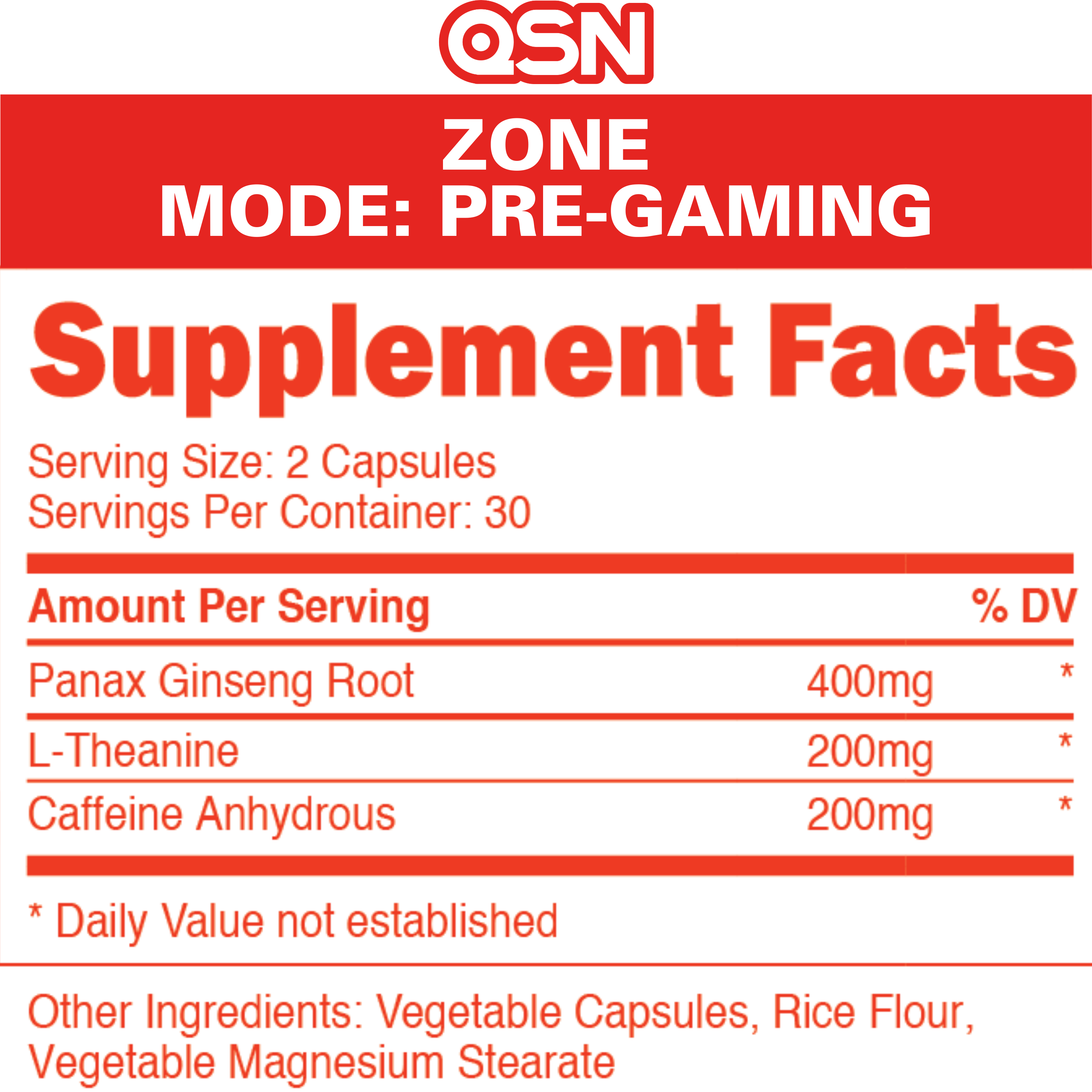 QSN Zone Supplement Facts