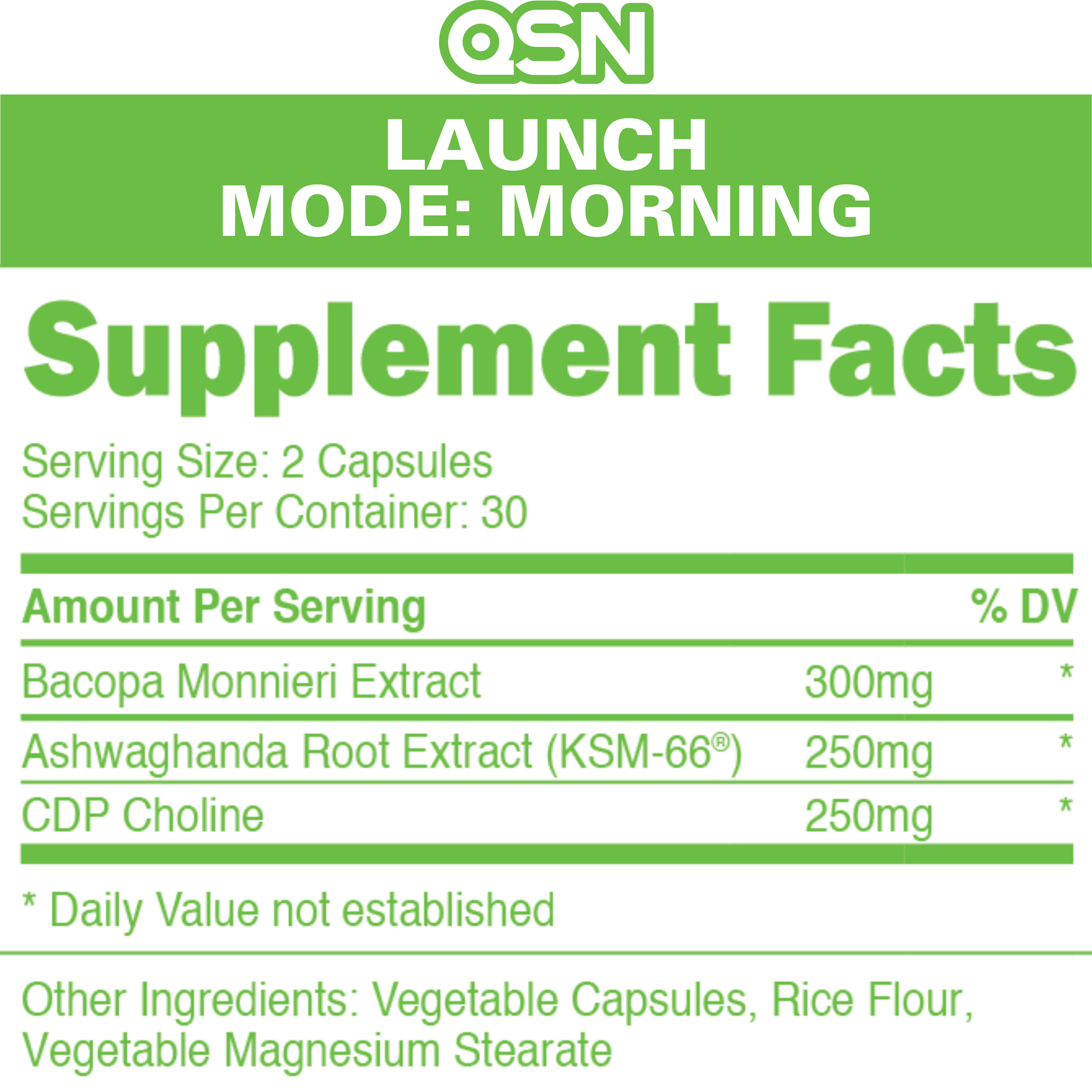 QSN Launch Supplement Facts